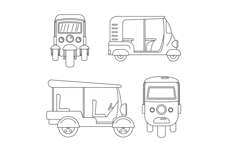 tuk-rickshaw-thailand-icons-set-outline-style