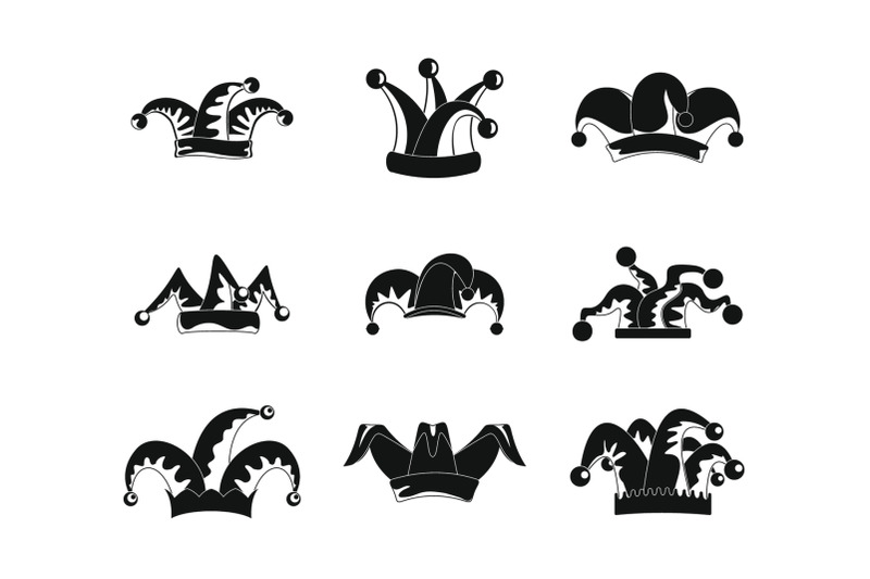 jester-fools-hat-icons-set-simple-style