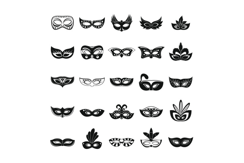 carnival-mask-venetian-icons-set-simple-style