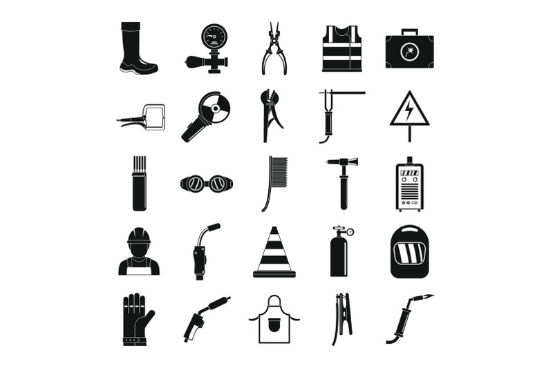 welder-equipment-icons-set-simple-style