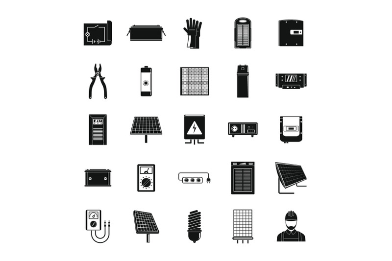 solar-energy-equipment-icons-set-simple-style