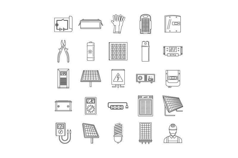 solar-energy-equipment-icons-set-outline-style