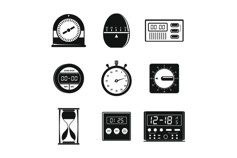 kitchen-timer-icons-set-simple-style