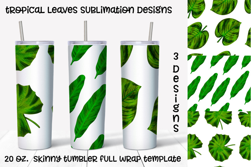 tropical-leaves-sublimation-design-skinny-tumbler-wrap-design