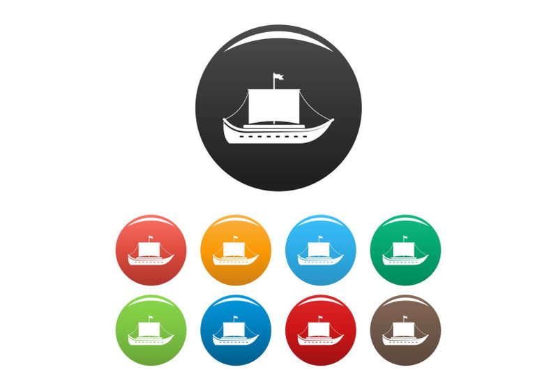 ship-ancient-icons-set-color-vector