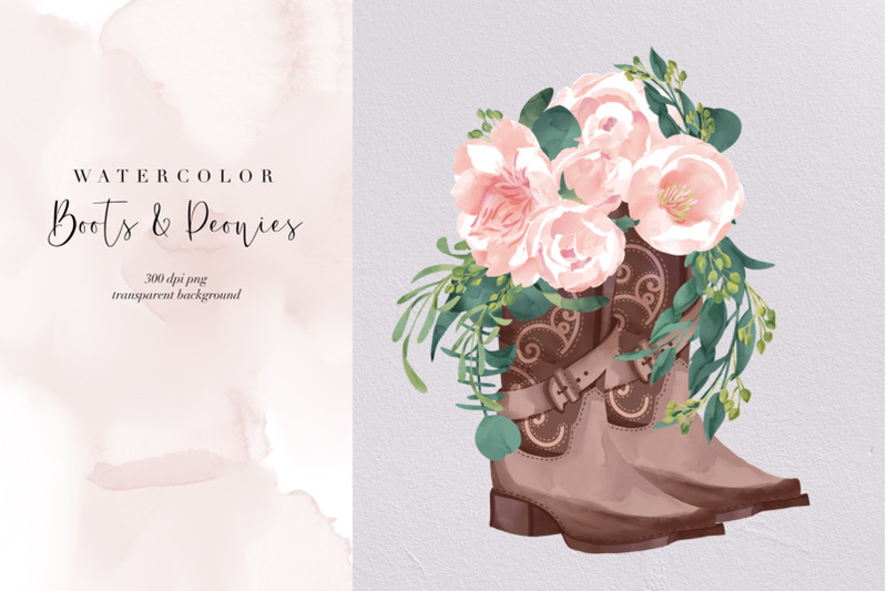 boots-and-peonies-png-southern-flowers-water-color-cowgirl-clipart