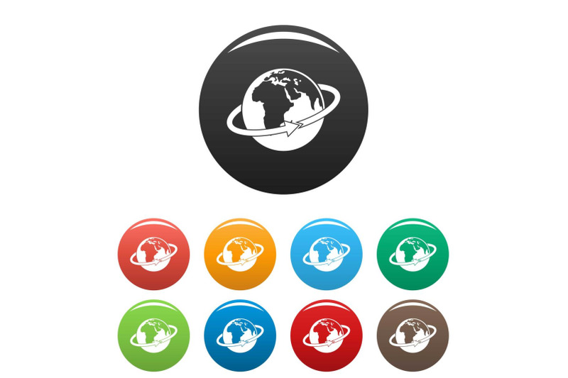 flight-around-earth-icons-set-color-vector