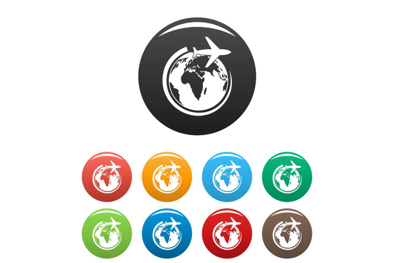 plane-on-earth-icons-set-color-vector