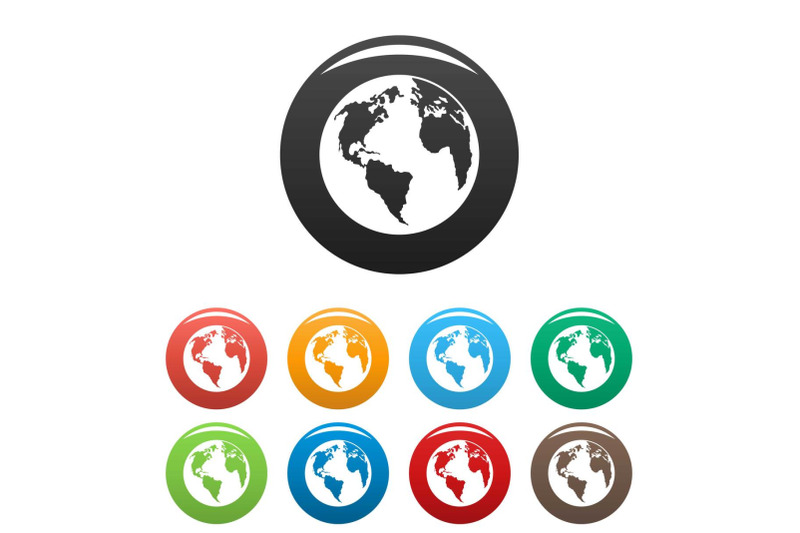 continent-on-planet-icons-set-color-vector