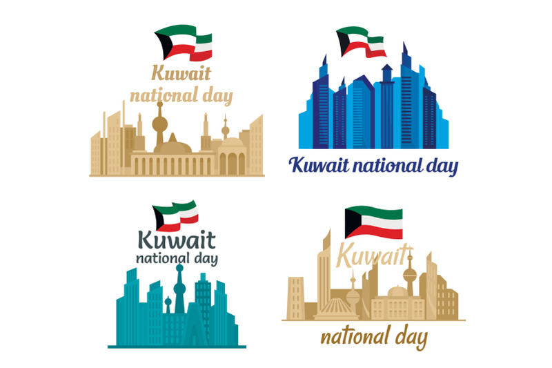 kuwait-tower-skyline-banner-concept-set-flat-style