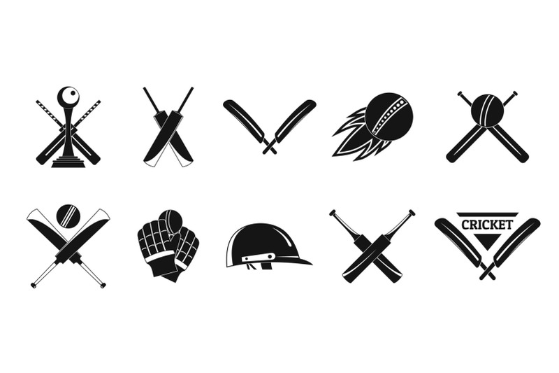 cricket-sport-ball-logo-icons-set-simple-style
