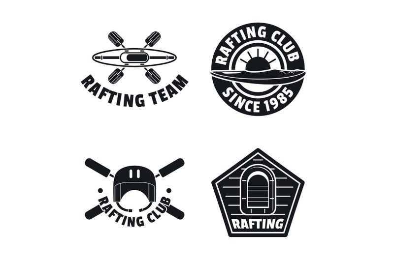 rafting-kayak-canoe-logo-icons-set-simple-style