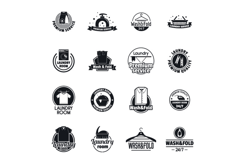 laundry-logo-service-icons-set-simple-style