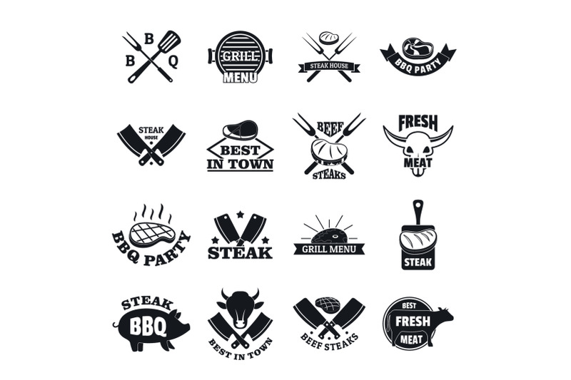 steak-logo-grilled-beef-icons-set-simple-style