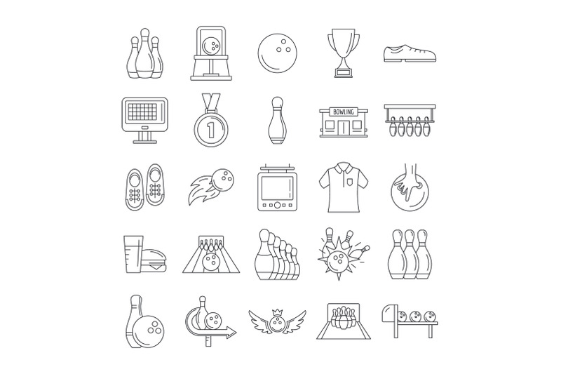 bowling-kegling-game-icons-set-outline-style