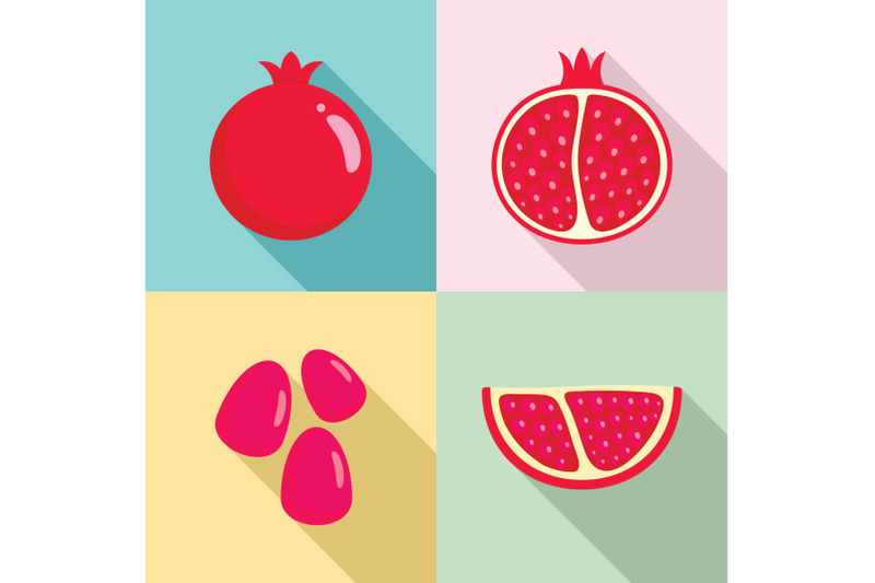 pomegranate-juice-seeds-icons-set-flat-style