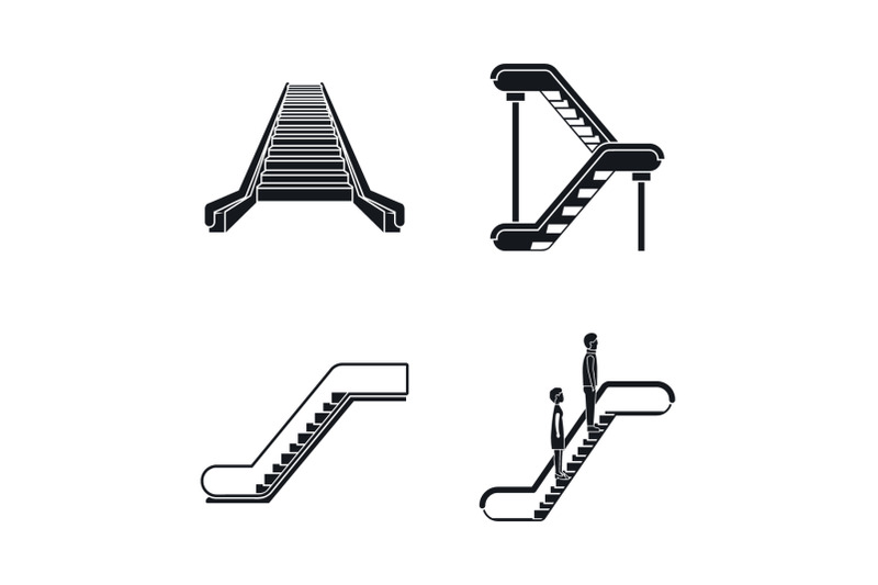 escalator-elevator-icons-set-simple-style