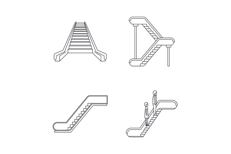 escalator-elevator-icons-set-outline-style