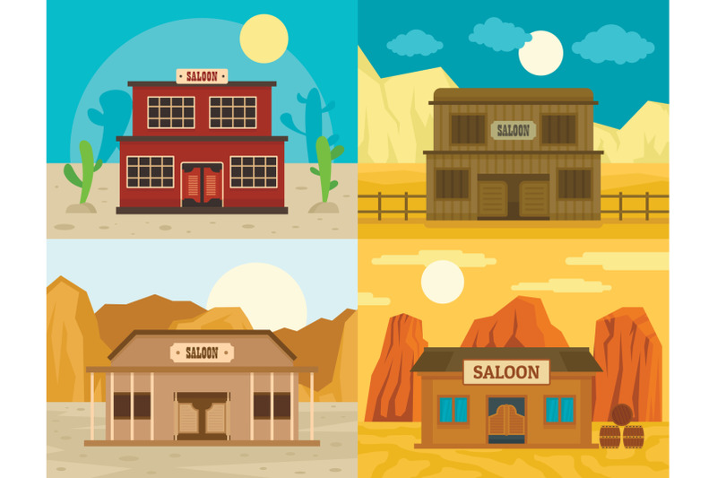 saloon-pub-wild-west-banner-concept-set-flat-style