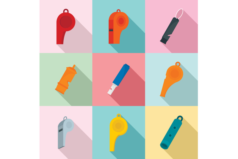 whistle-coaching-blow-icons-set-flat-style