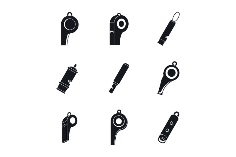 whistle-coaching-blow-icons-set-simple-style