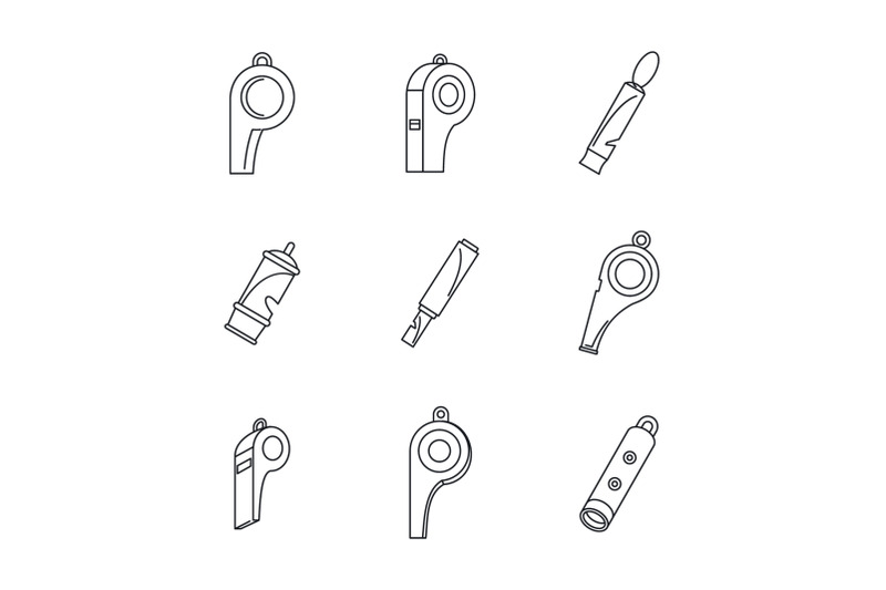 whistle-coaching-blow-icons-set-outline-style