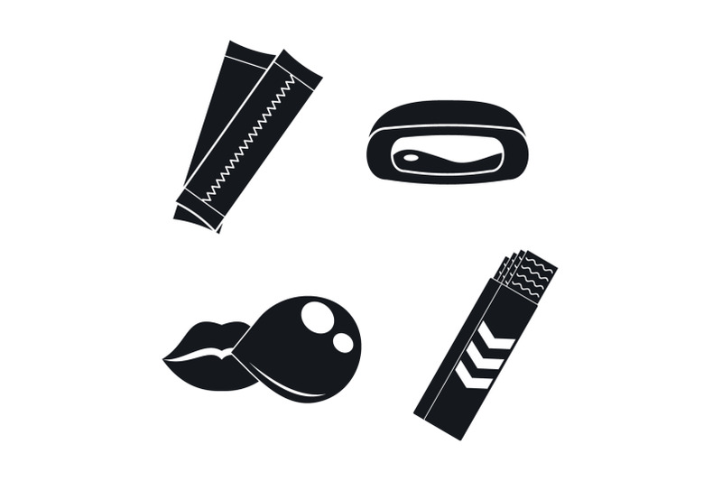 gum-chewing-bubble-icons-set-simple-style