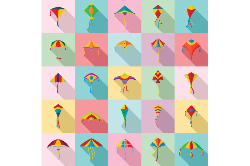 kite-flying-festival-surf-icons-set-flat-style