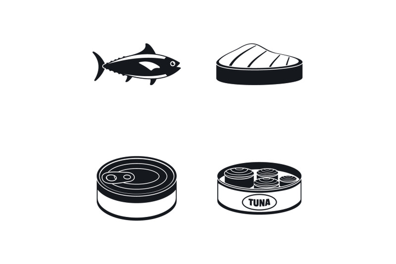 tuna-fish-can-steak-icons-set-simple-style