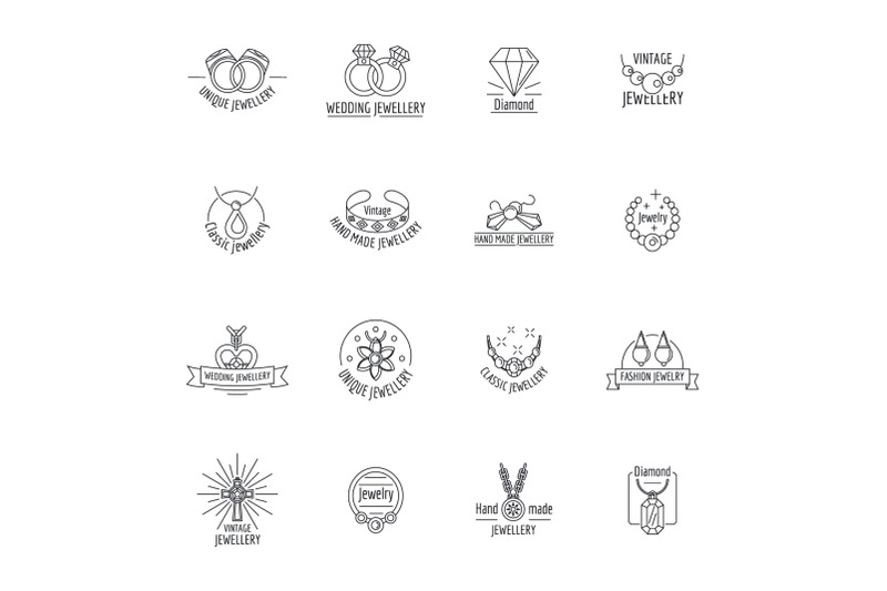 jewellery-logo-luxury-icons-set-outline-style
