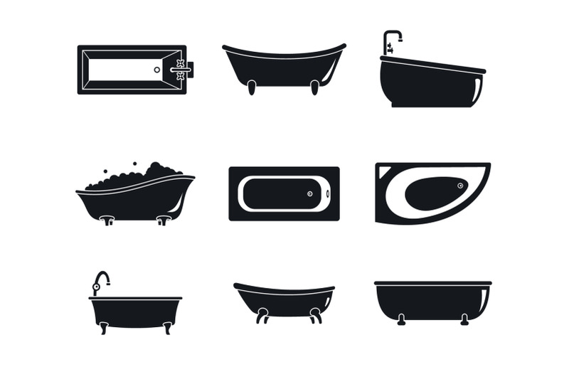 bathtub-interior-icons-set-simple-style