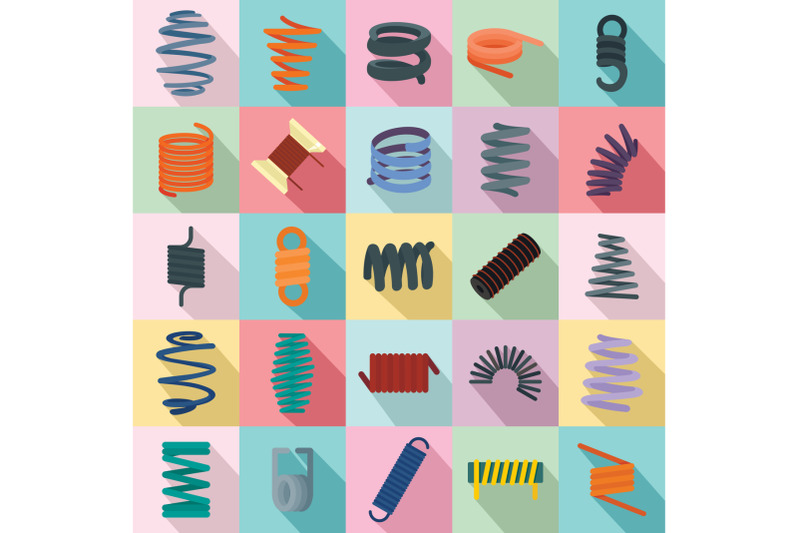 coil-spring-cable-icons-set-flat-style