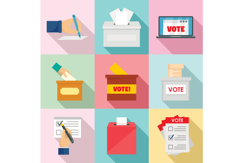 ballot-voting-box-vote-icons-set-flat-style