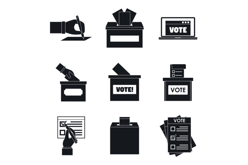 ballot-voting-box-vote-icons-set-simple-style