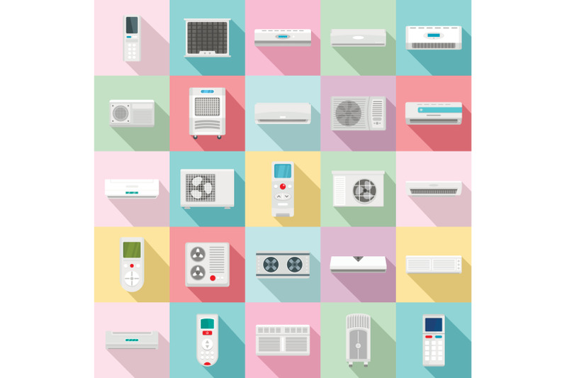 conditioner-air-filter-vent-icons-set-flat-style