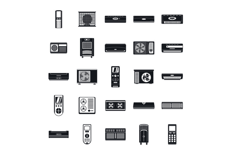 conditioner-air-filter-icons-set-simple-style