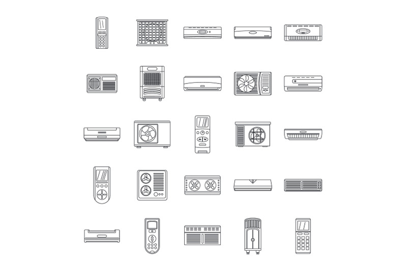 conditioner-air-filter-icons-set-outline-style