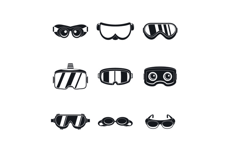 goggles-ski-glass-mask-icons-set-simple-style