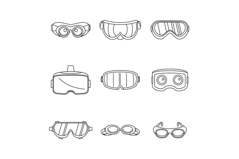 goggles-ski-glass-mask-icons-set-simple-style
