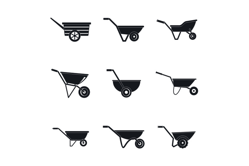 wheelbarrow-garden-plant-icons-set-simple-style