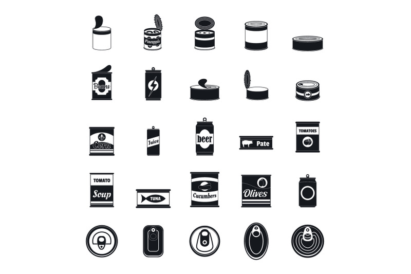 tin-can-food-package-jar-icons-set-simple-style
