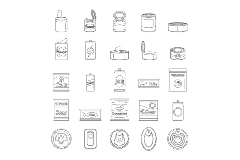 tin-can-food-package-jar-icons-set-outline-style
