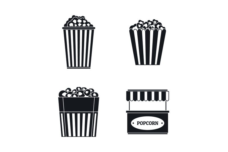 popcorn-cinema-box-striped-icons-set-simple-style
