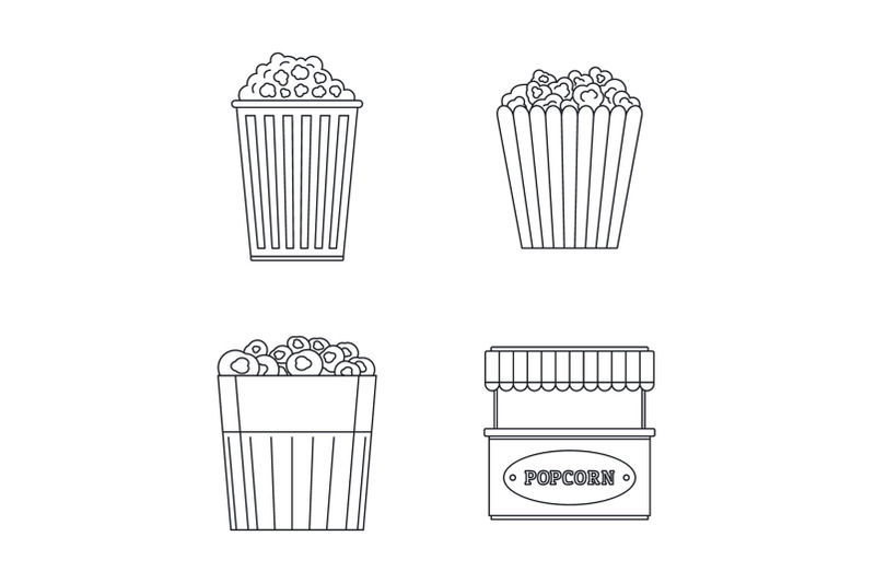 popcorn-cinema-box-icons-set-outline-style