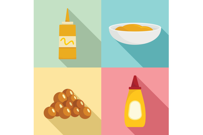 mustard-seeds-sauce-bottle-icons-set-flat-style