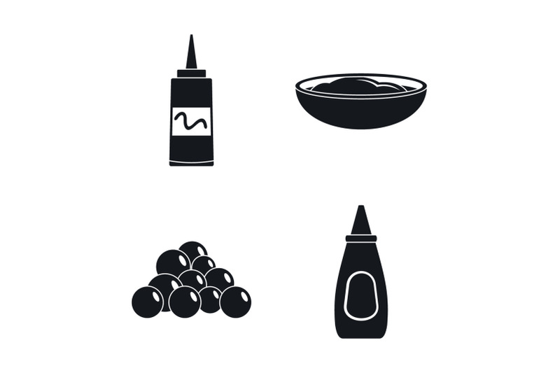 mustard-seeds-sauce-bottle-icons-set-simple-style