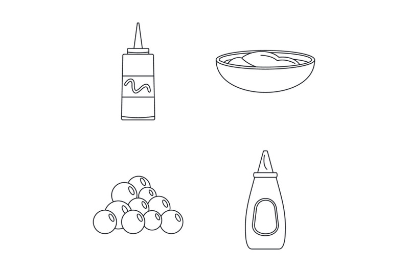 mustard-seeds-sauce-icons-set-outline-style