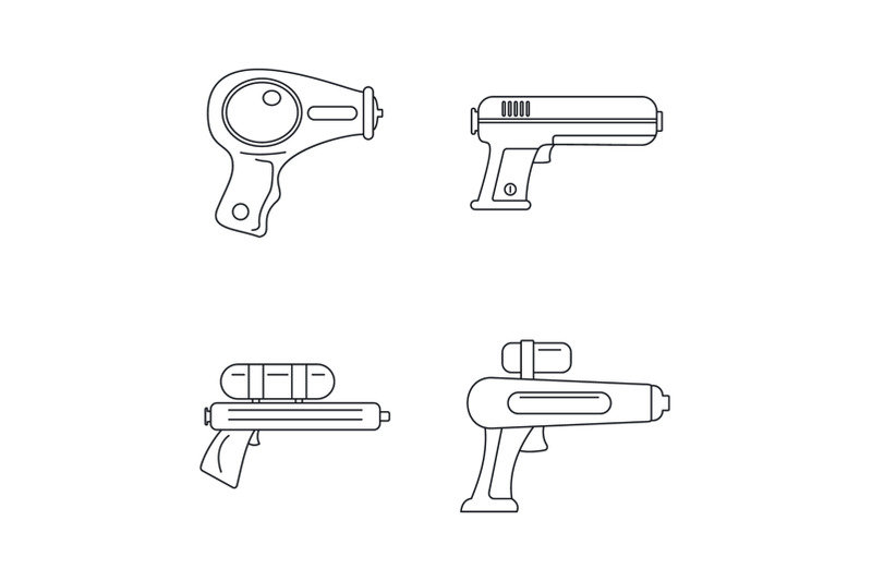 squirt-gun-water-pistol-icons-set-outline-style