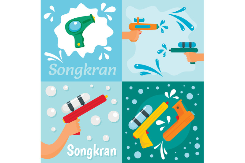 squirt-gun-water-banner-concept-set-flat-style
