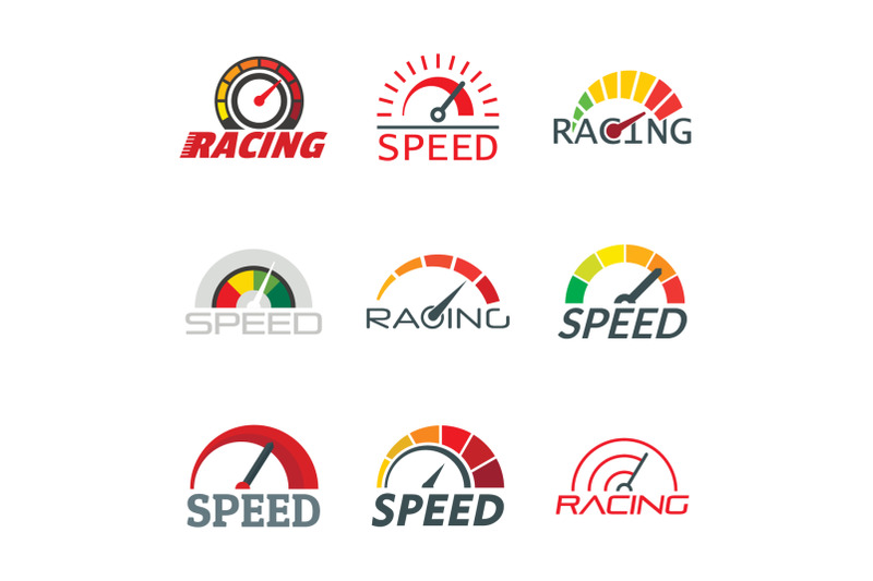 speedometer-level-indicator-logo-set-flat-style